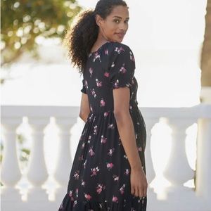 Seraphine 2P Shirred Black Floral Print Maternity to Nursing Dress NWT